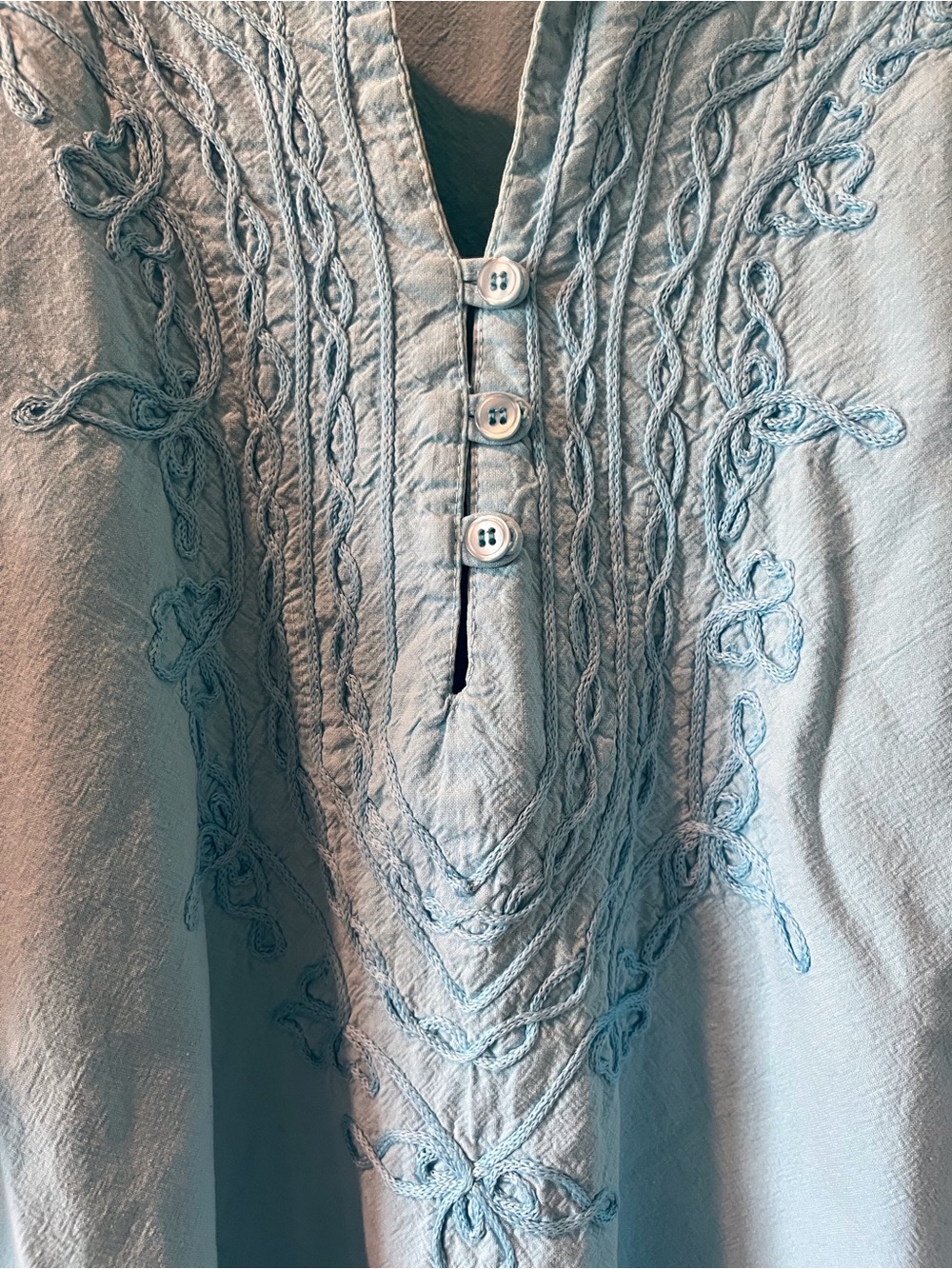 Light Blue Embroidered Button-Front Tunic